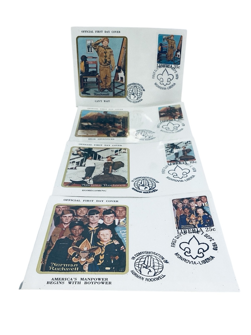 💚 Vintage Scout-Themed First Day Cover Set Of 4